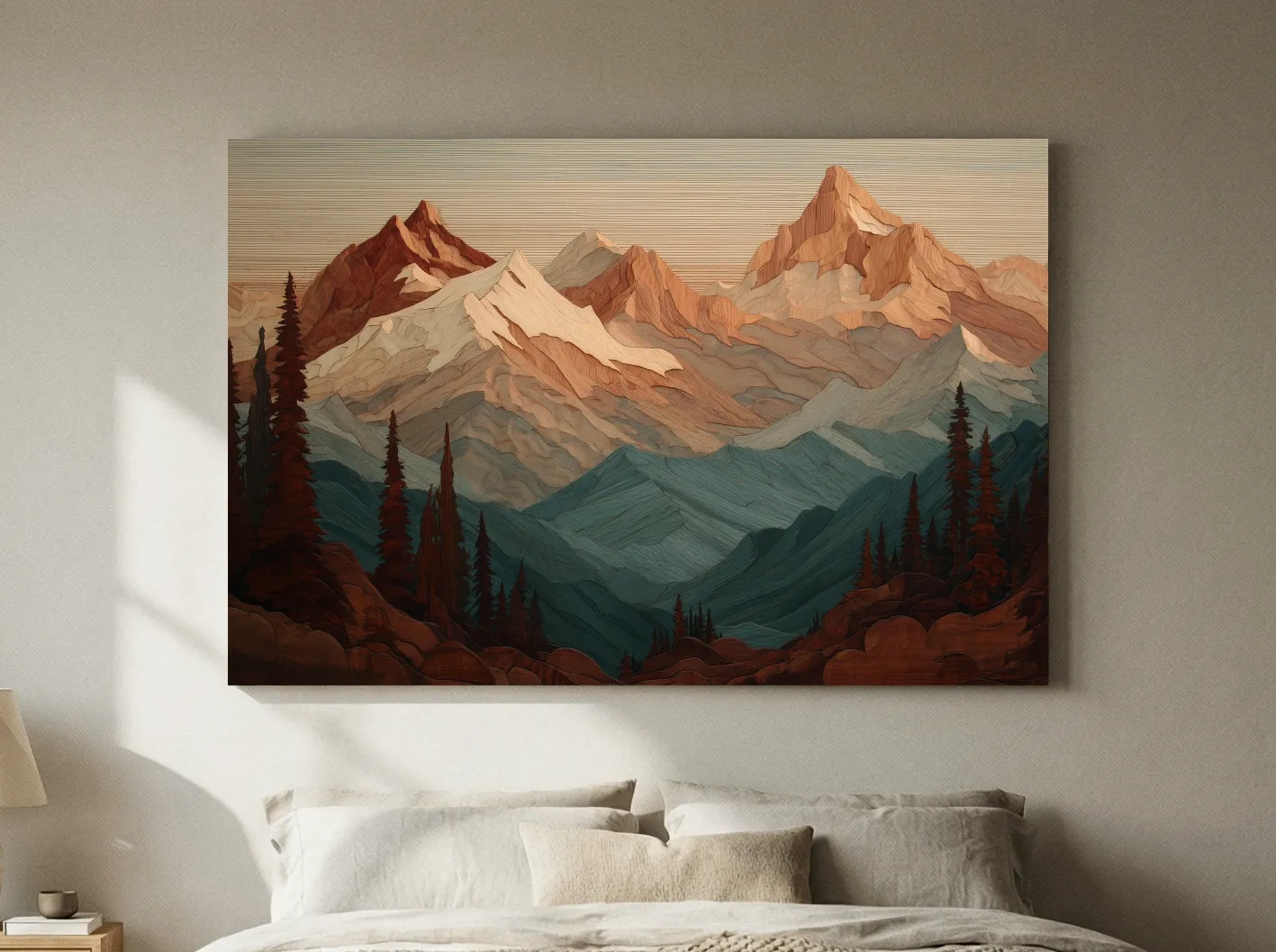 Layered Wood Alpine Mountain Range - Textured Topographic Landscape Wall Art