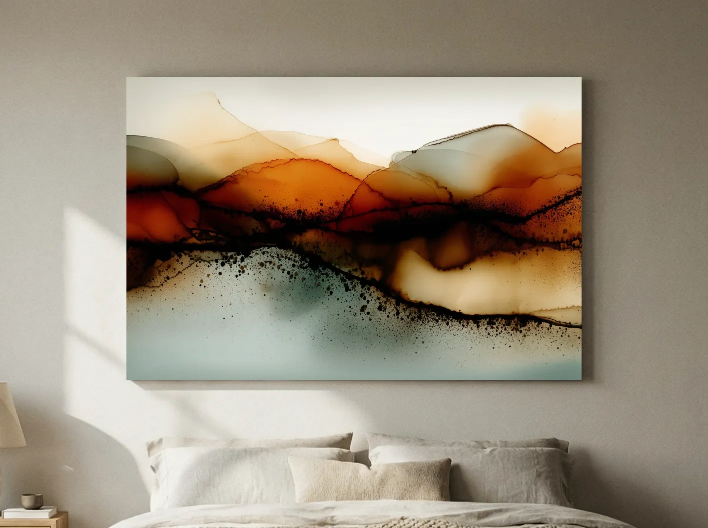 Moody Abstract Sepia Mountain Layers - Modern Alcohol Ink Landscape Wall Art