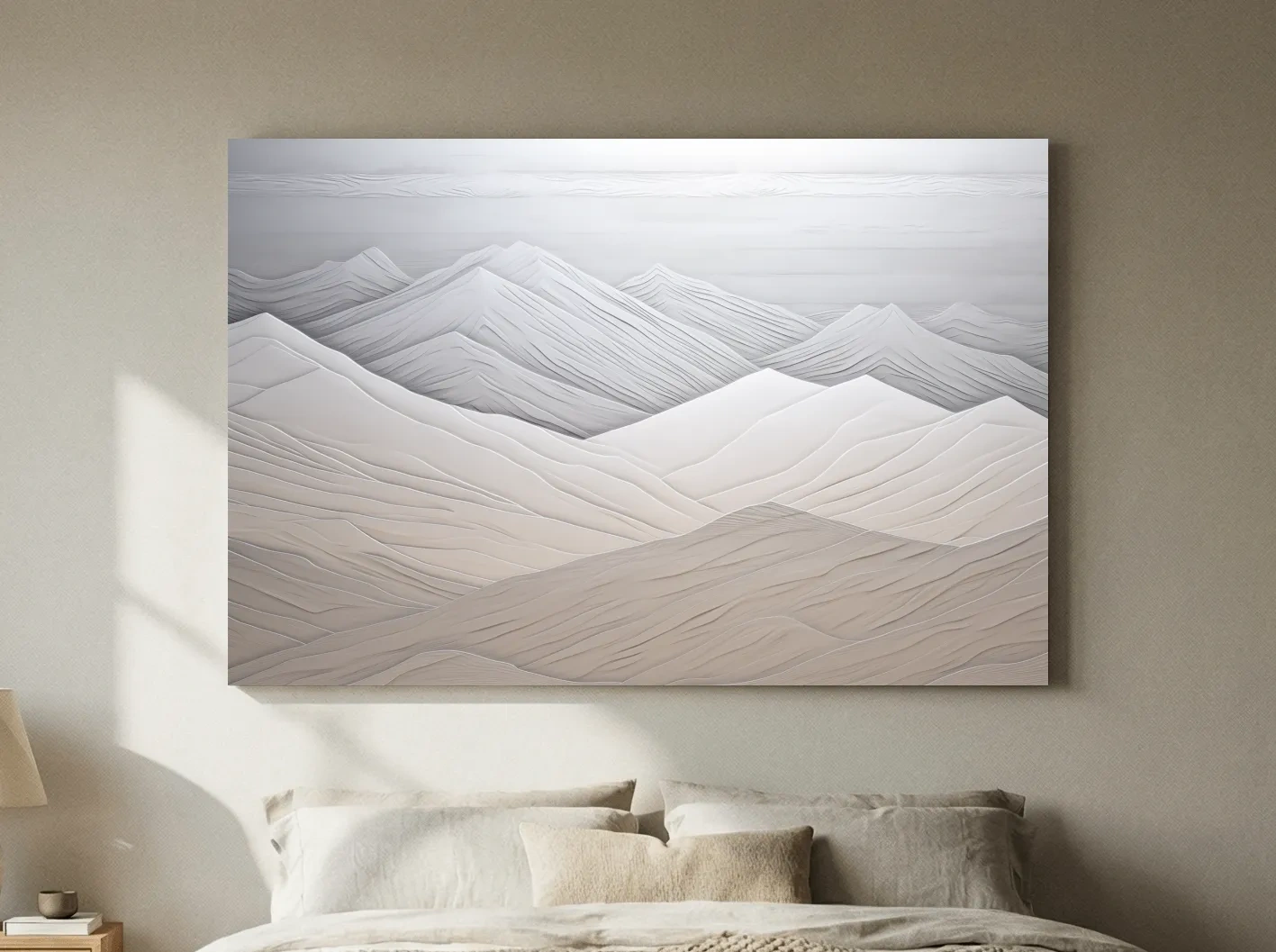Minimalist Layered Mountain Relief Landscape - Monochrome Wall Art