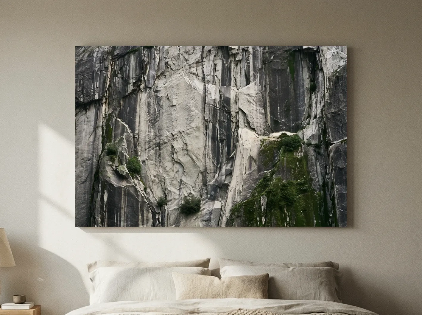 Textured Granite Cliff Face Photography - Moody Monochrome Rock Wall Art
