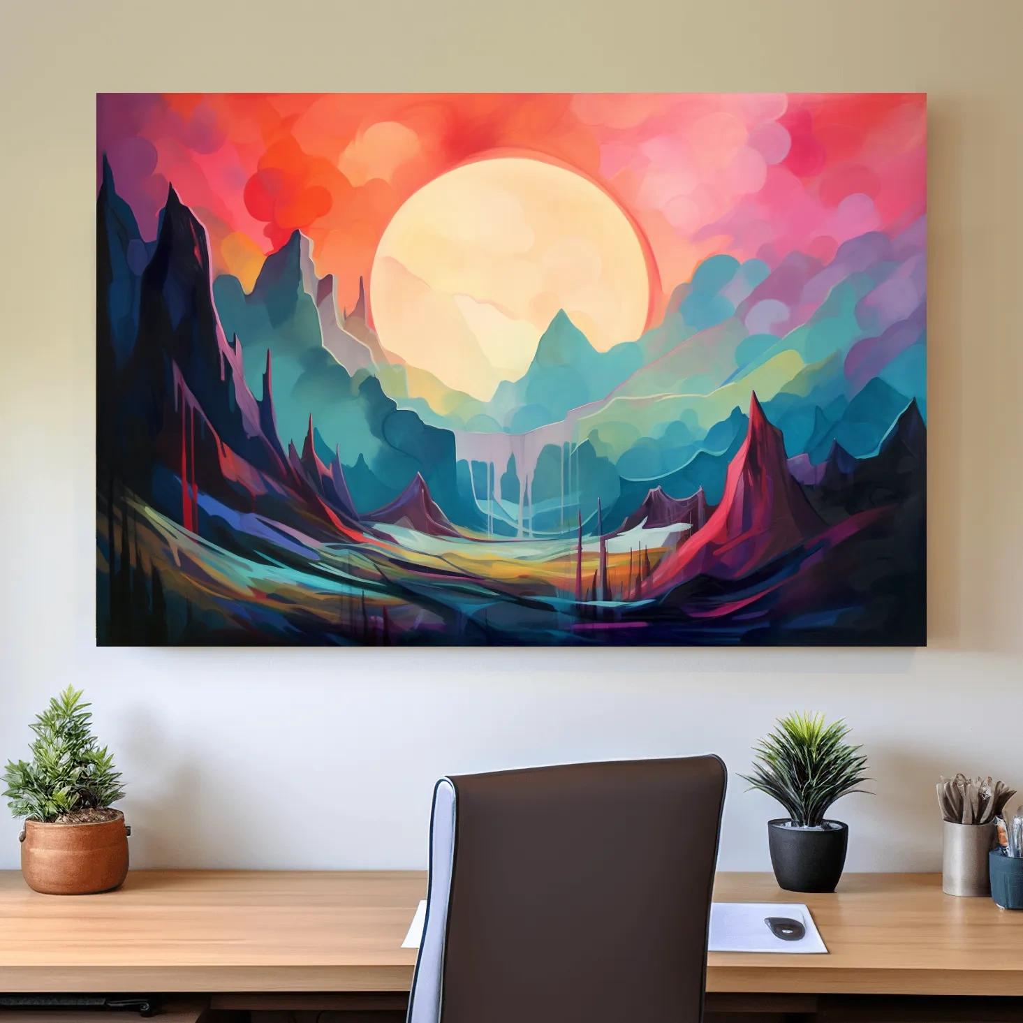 Abstract mountain oil painting wall art