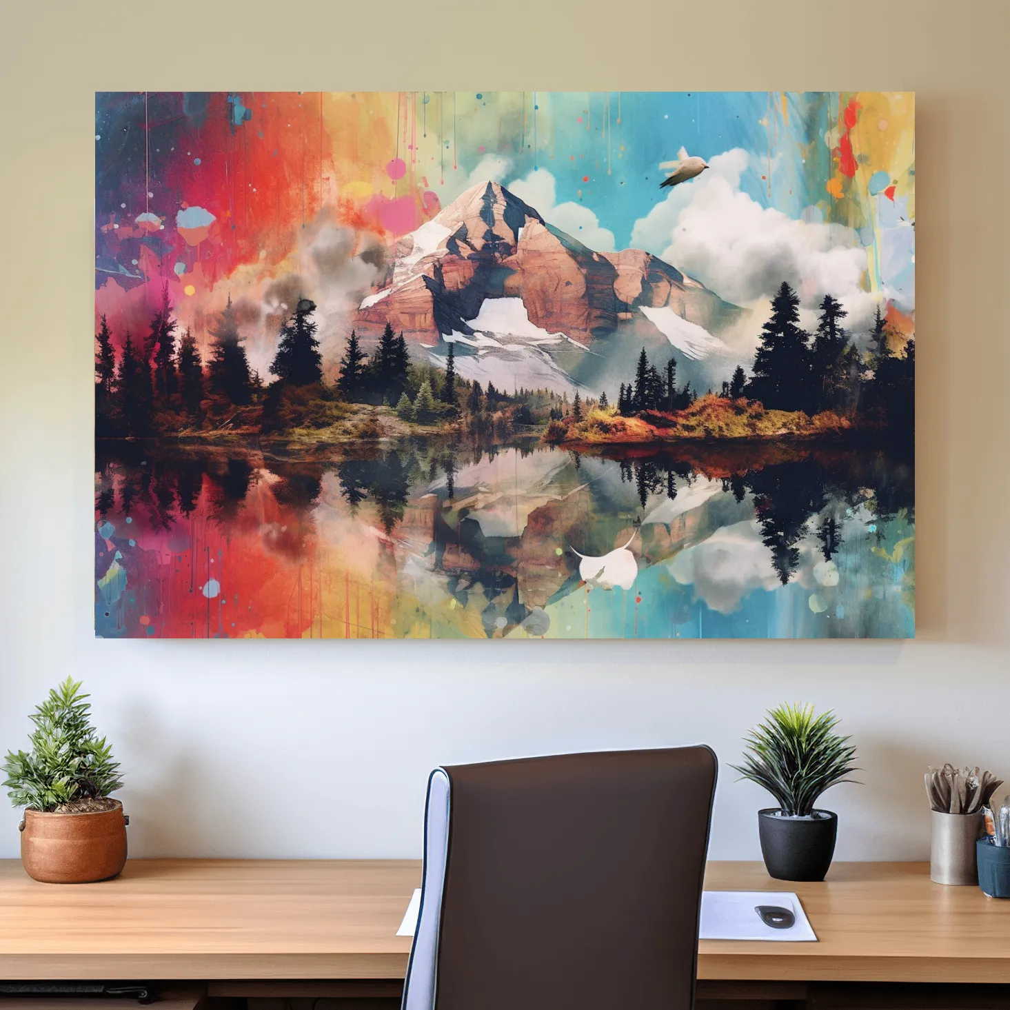 Colourful abstract mountain painting