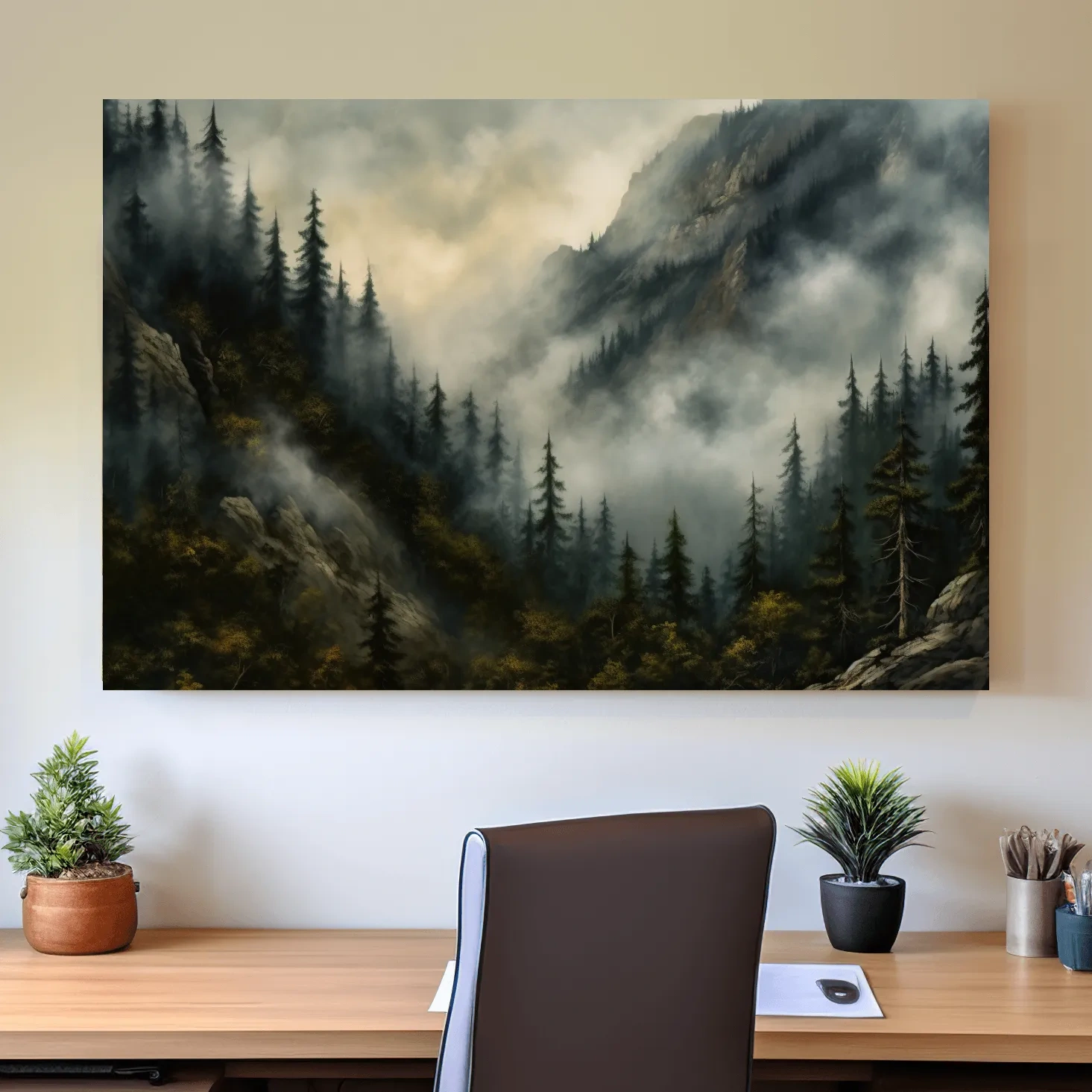 Moody Misty Mountain Pine Forest - Foggy Alpine Landscape Wall Art