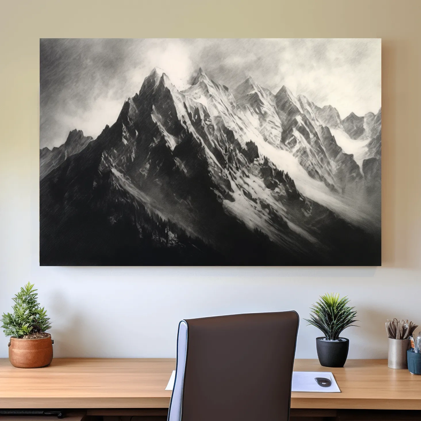 Black & White art - Charcoal drawing of a mountain range