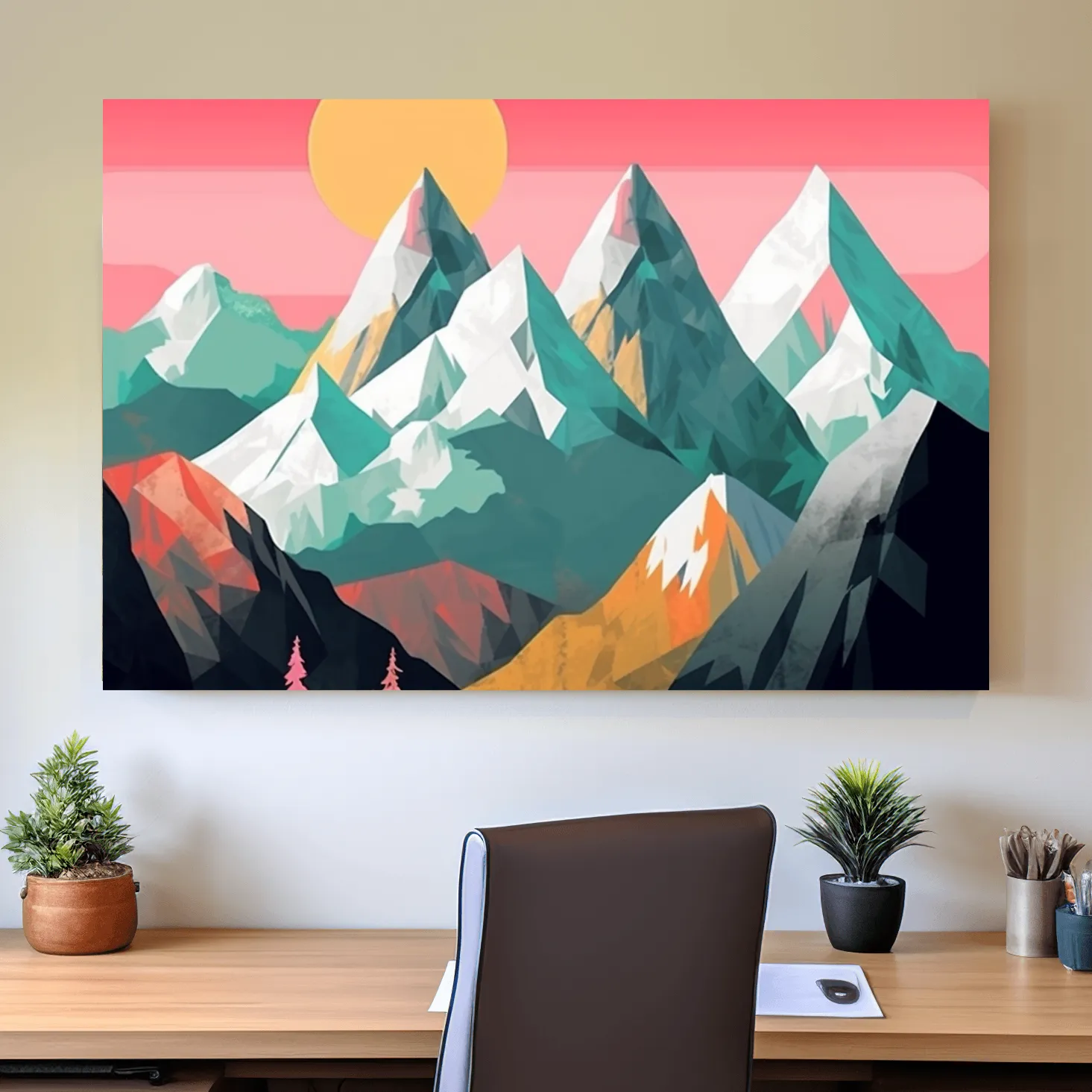 Simple 2d mountain art, colourful mountain ranges