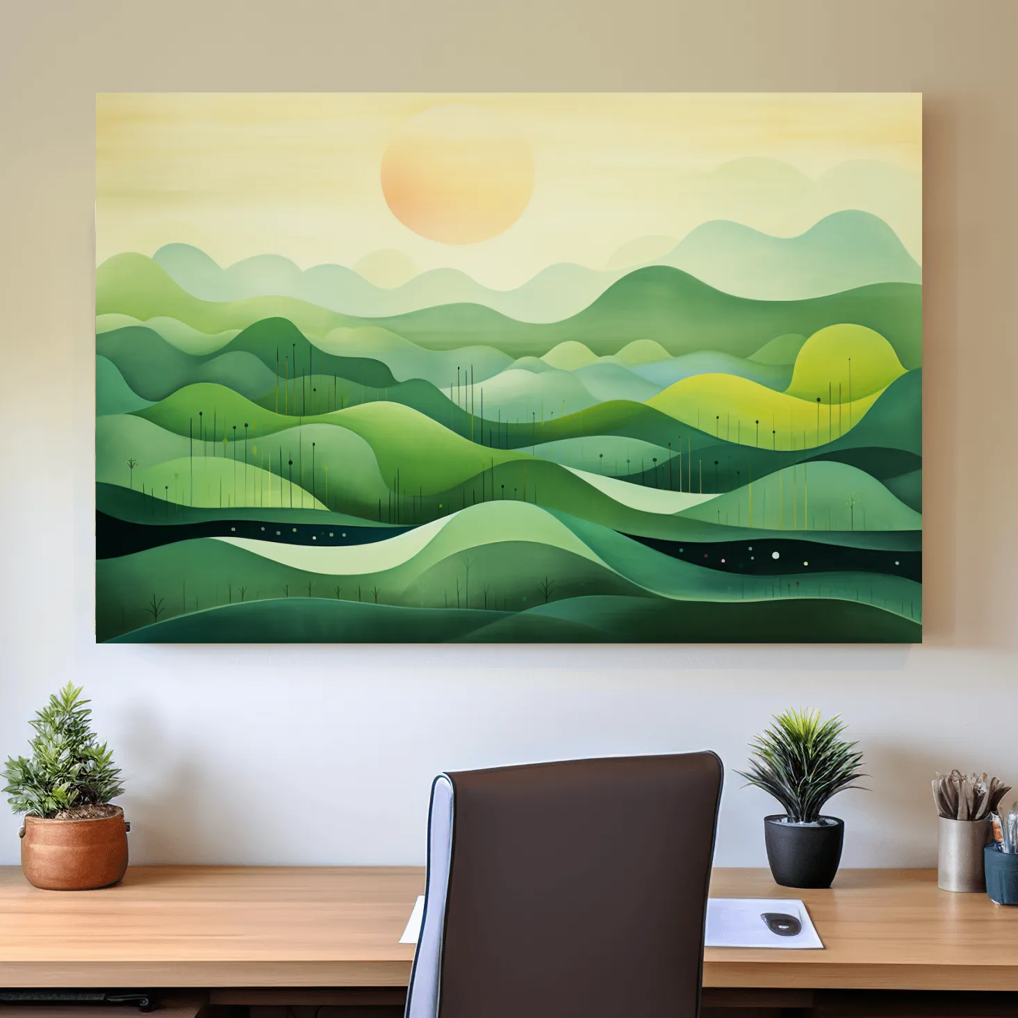Minimalist Layered Green Rolling Hills - Serene Abstract Landscape Wall Art