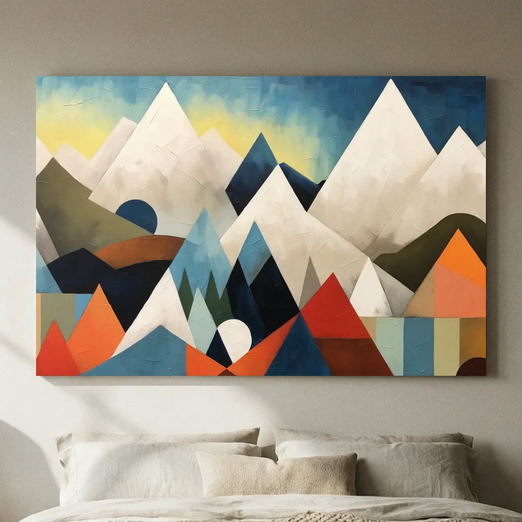 Abstract Suprematism Mountain Peaks Painting - Colorful Modern Wall Art