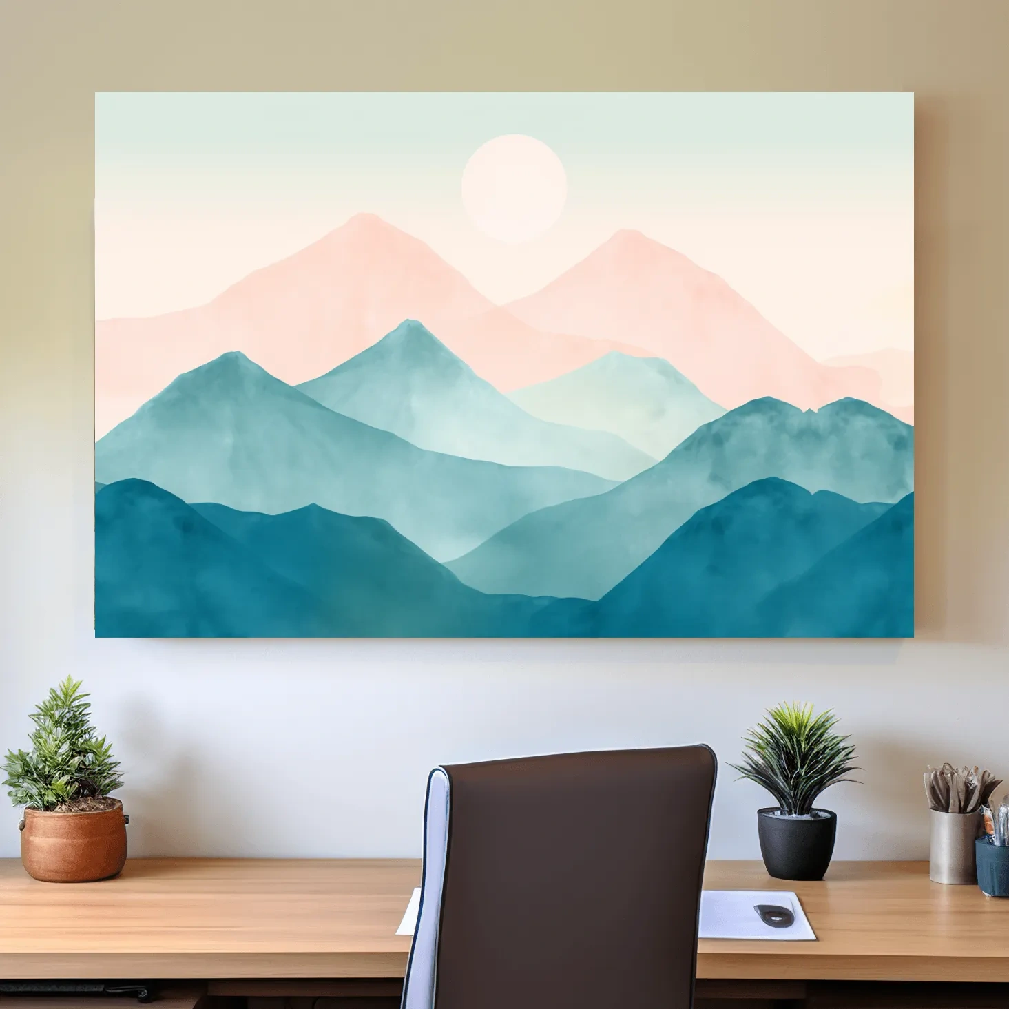 Soft pastel mountain landscape painting