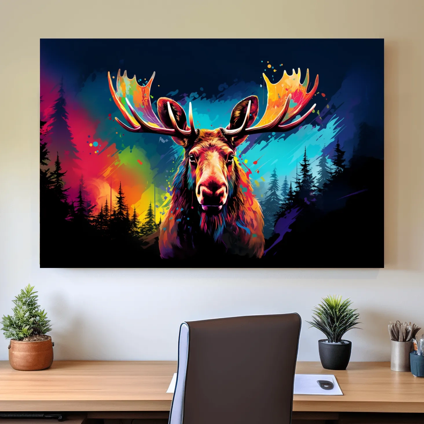 Colorful retro illustration of a moose head