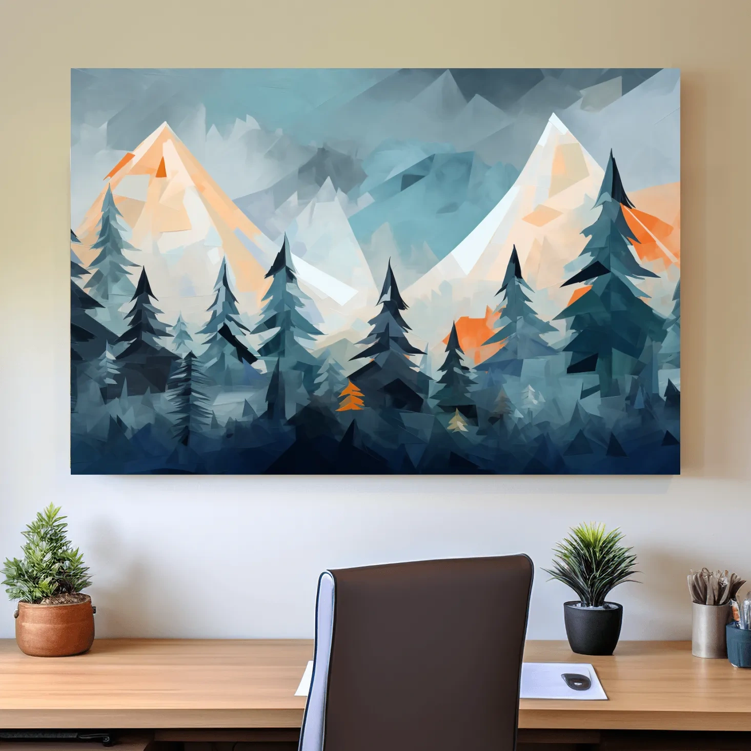 Minimal painting, alpine mountain treeline art