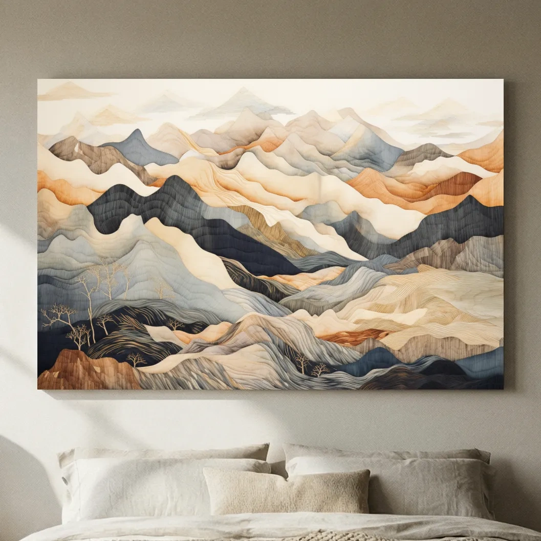 Layered Abstract Mountain Range Painting - Tapestry Style Wall Art
