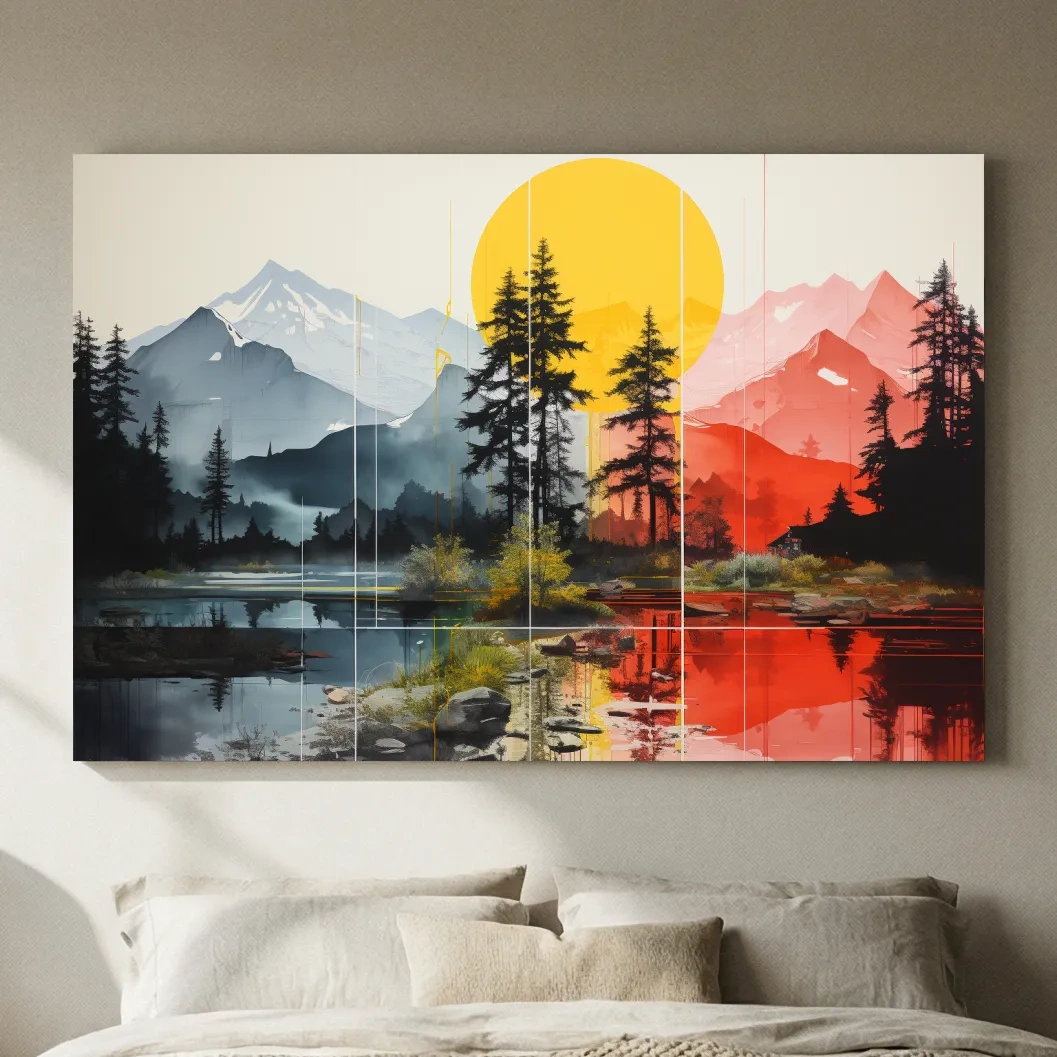 Abstract Alpine Lake Landscape - Mountain Sunset Wall Art