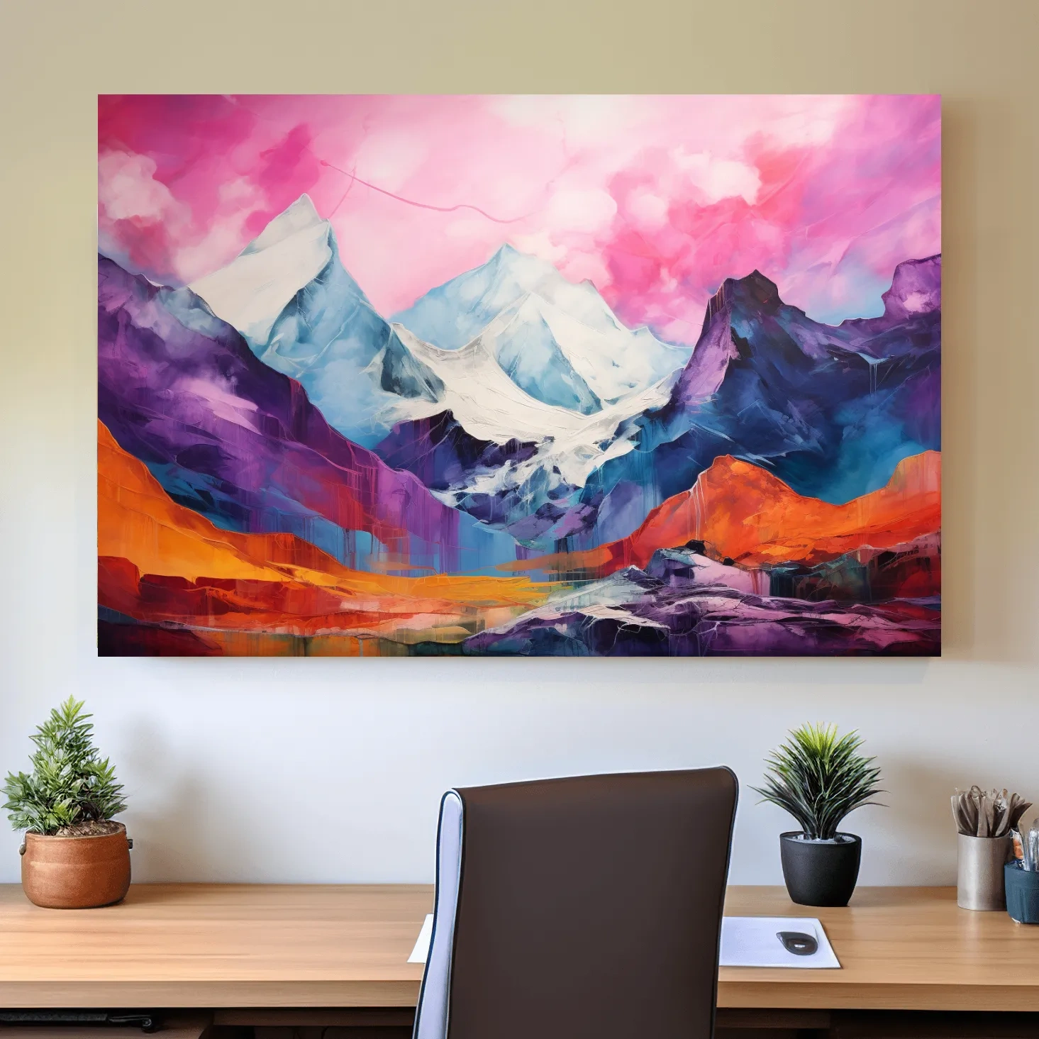 Bright colourful mountain painting