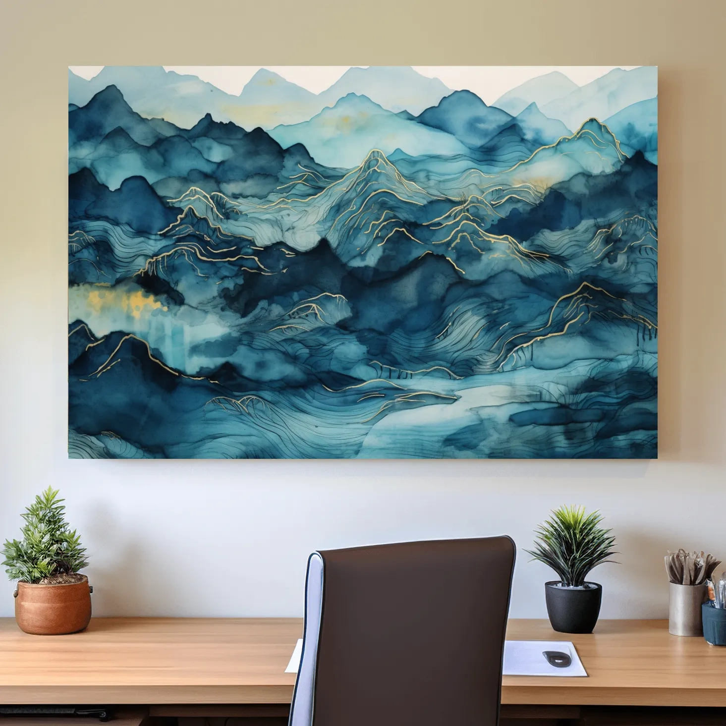 Abstract watercolour mountain painting