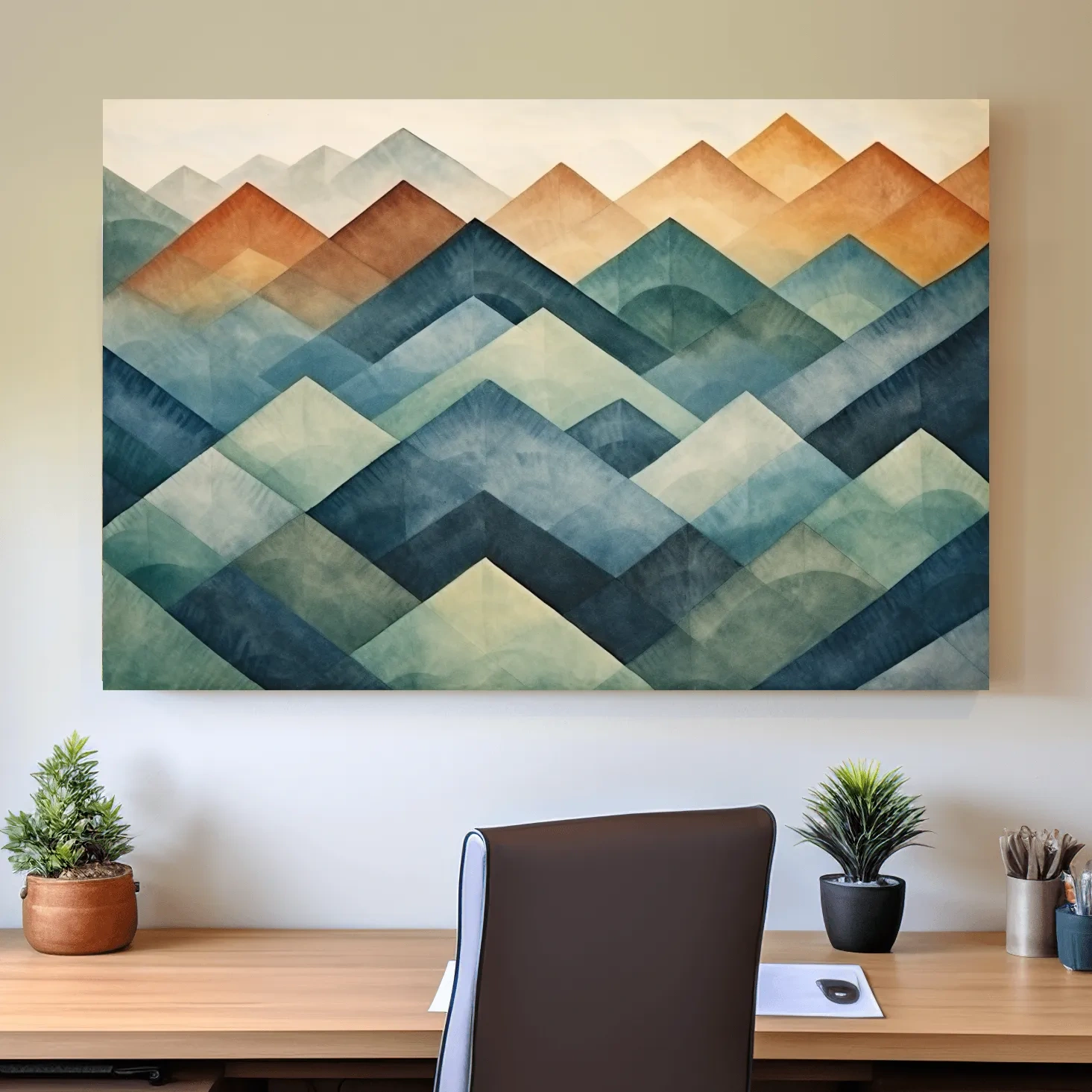 Abstract shapes, watercolour style mountain patterns painting