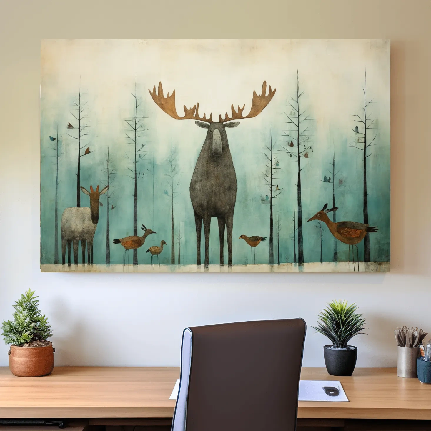 Funny illustration of a moose in the forest