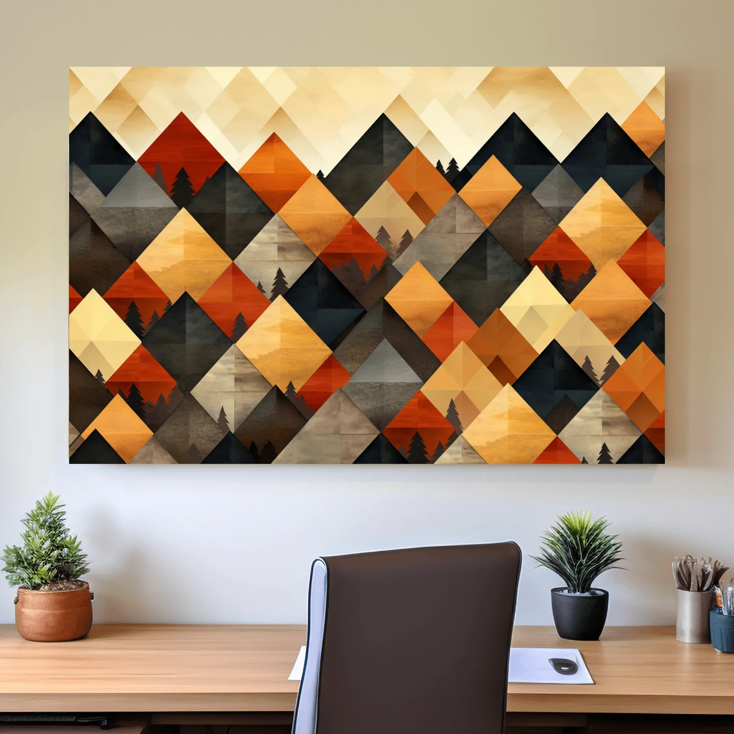 Mid century style art, geometric mountain patterns