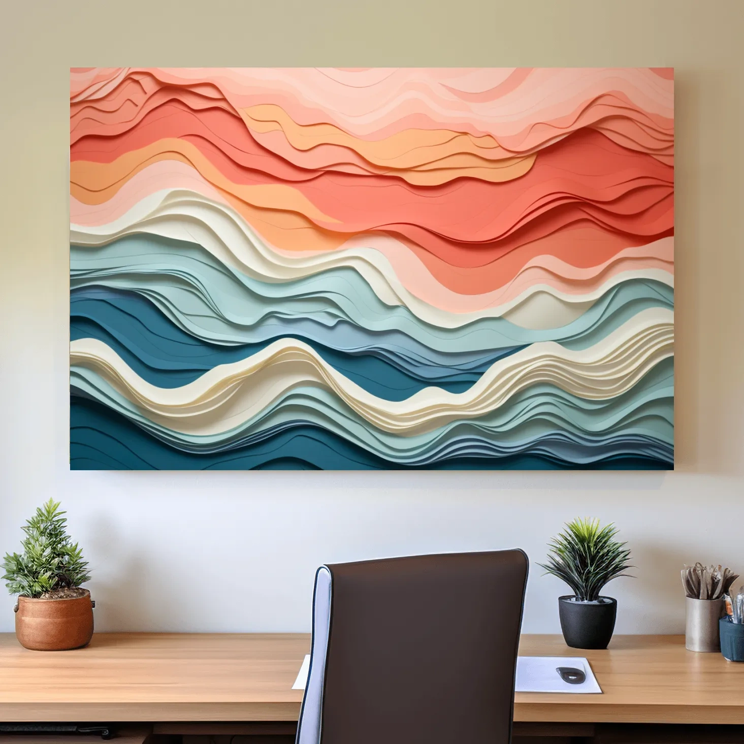 Flowing paper art, rolling mountain shapes
