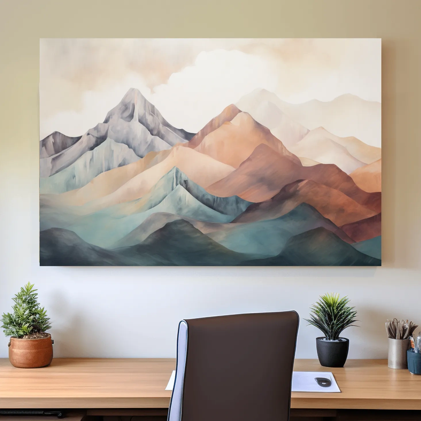 Subtle pastel painting of mountain ranges