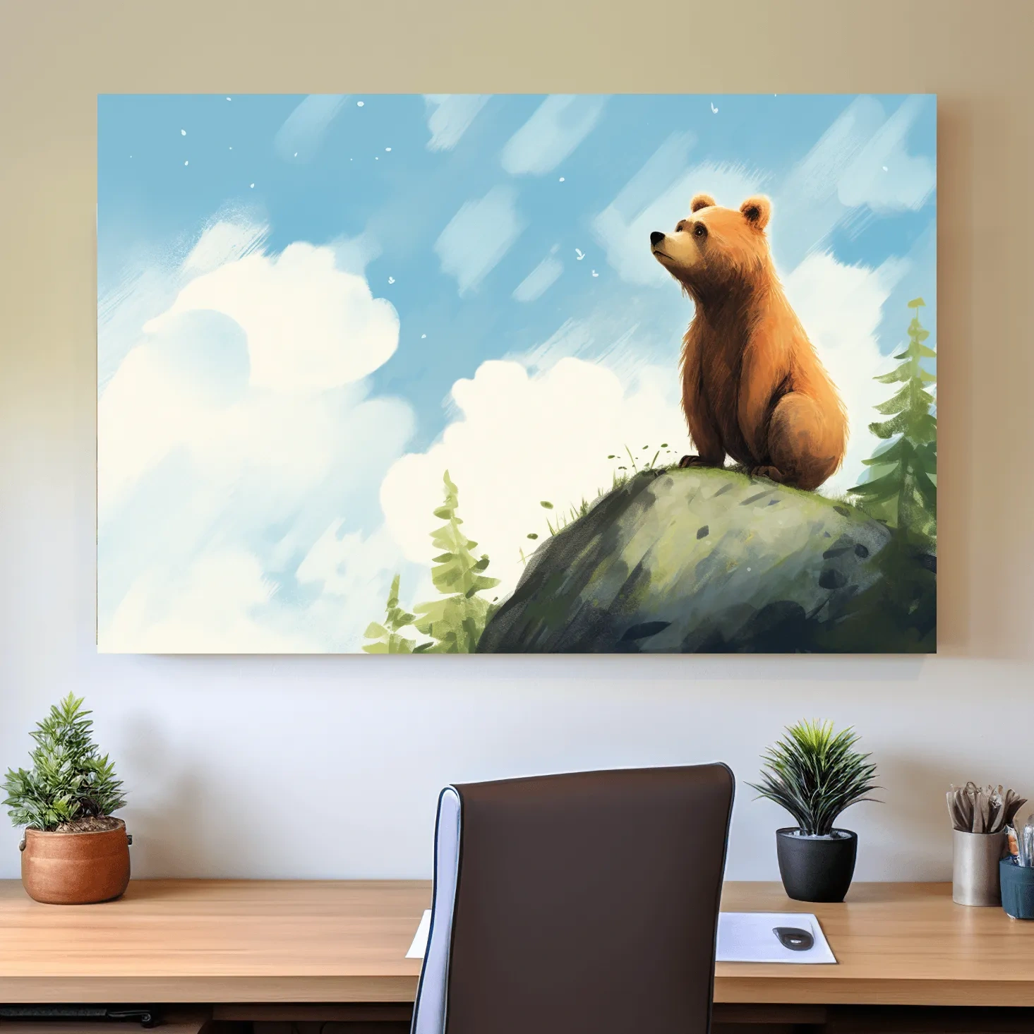 Whimsical Bear Cub On Rocky Peak - Nursery Wildlife Wall Art