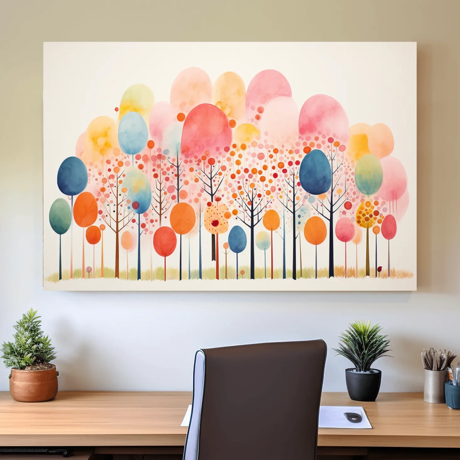 Whimsical Pastel Watercolor Forest Trees - Colorful Nature Wall Art