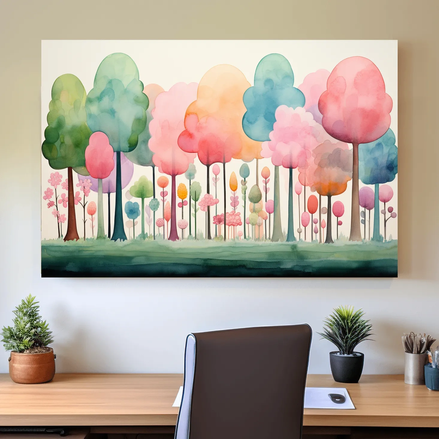 Whimsical Pastel Watercolor Forest - Colorful Nursery Wall Art