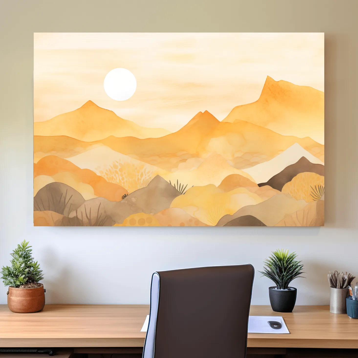 Watercolour painting of expressionism mountain landscapes