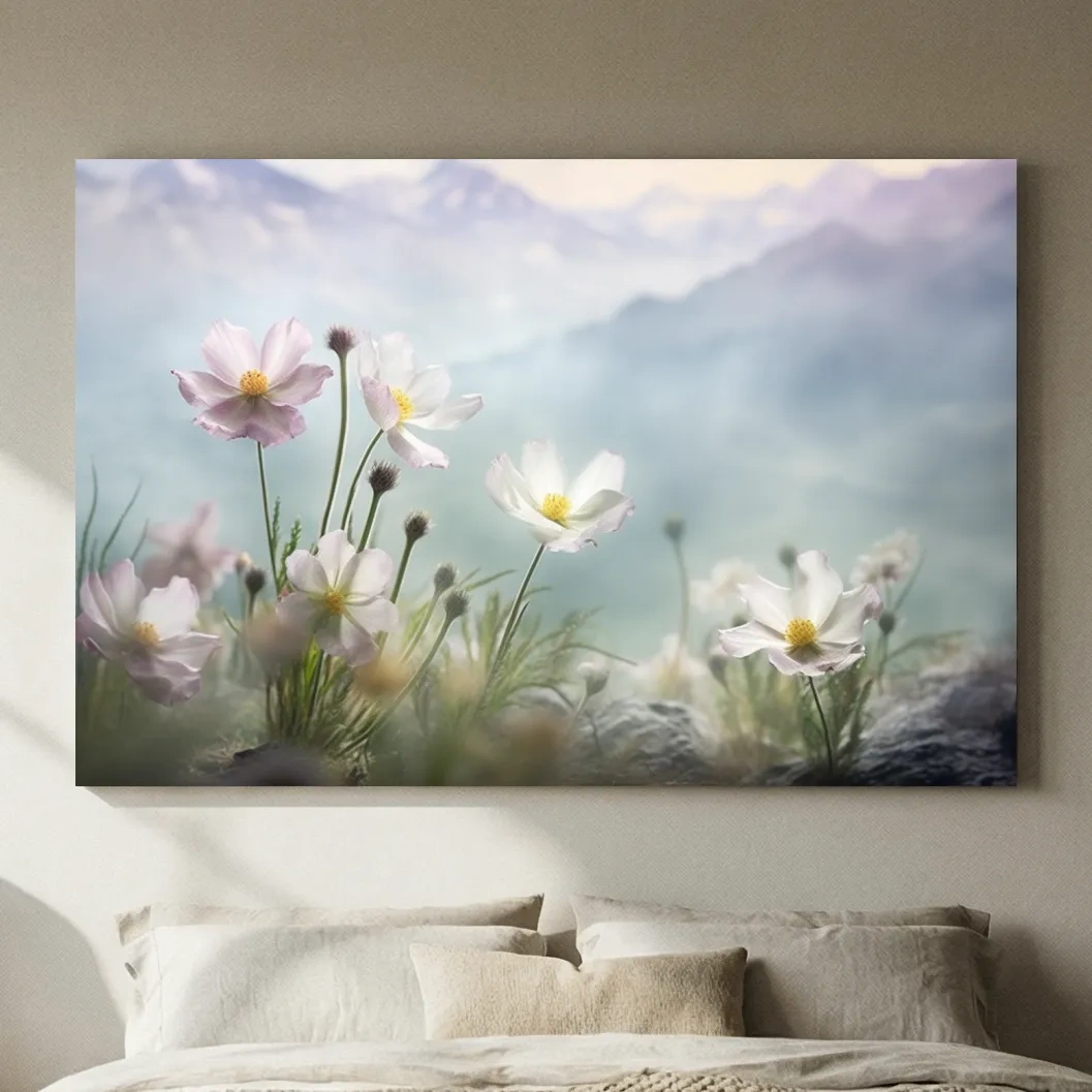 Dreamy Alpine Wildflower Meadow - Soft Pastel Mountain Botanic Artwork