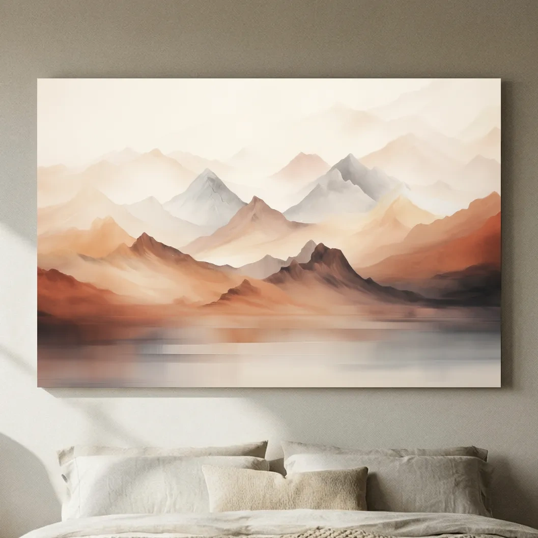 Pastel Mountain Range Watercolor - Warm Neutral Landscape Wall Art