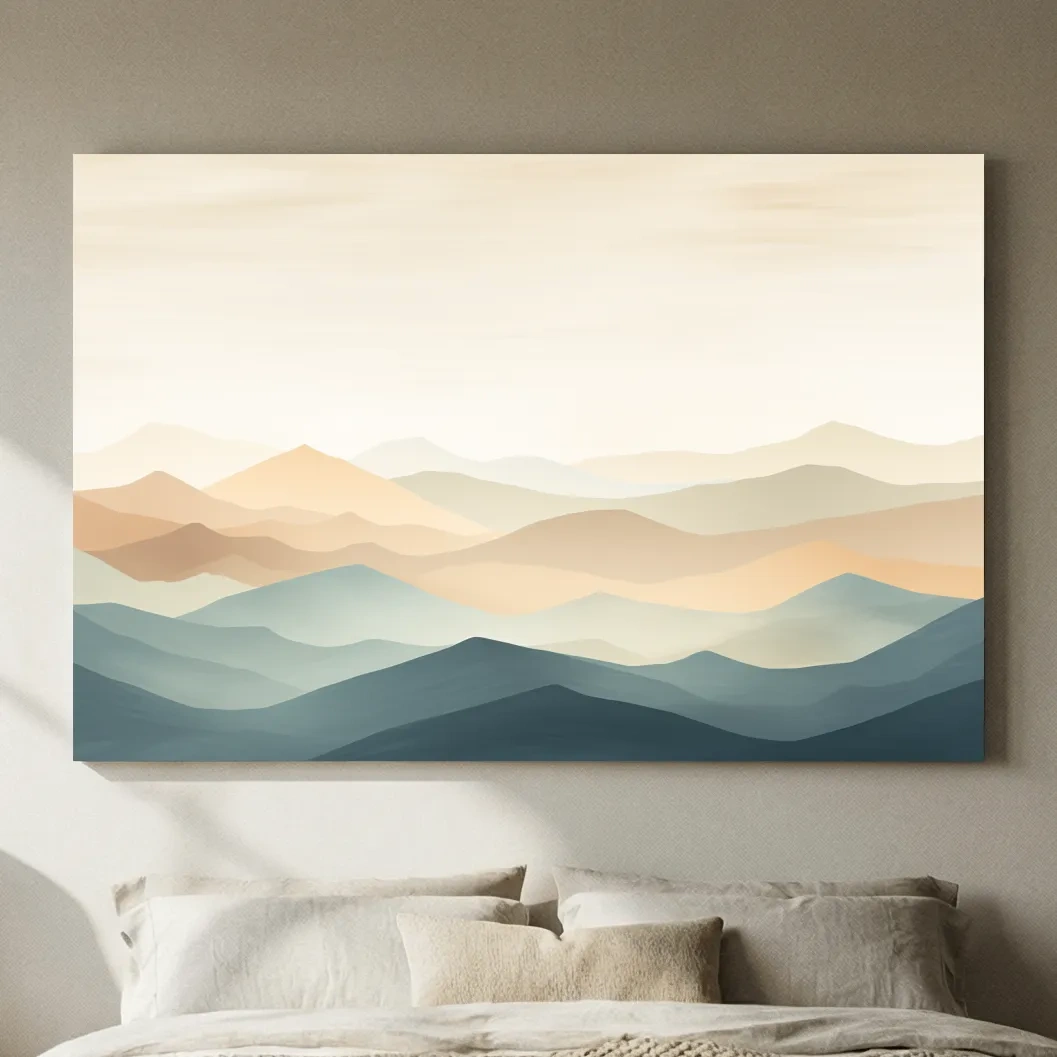 Minimalist Pastel Layered Mountain Landscape - Serene Abstract Nature Wall Art