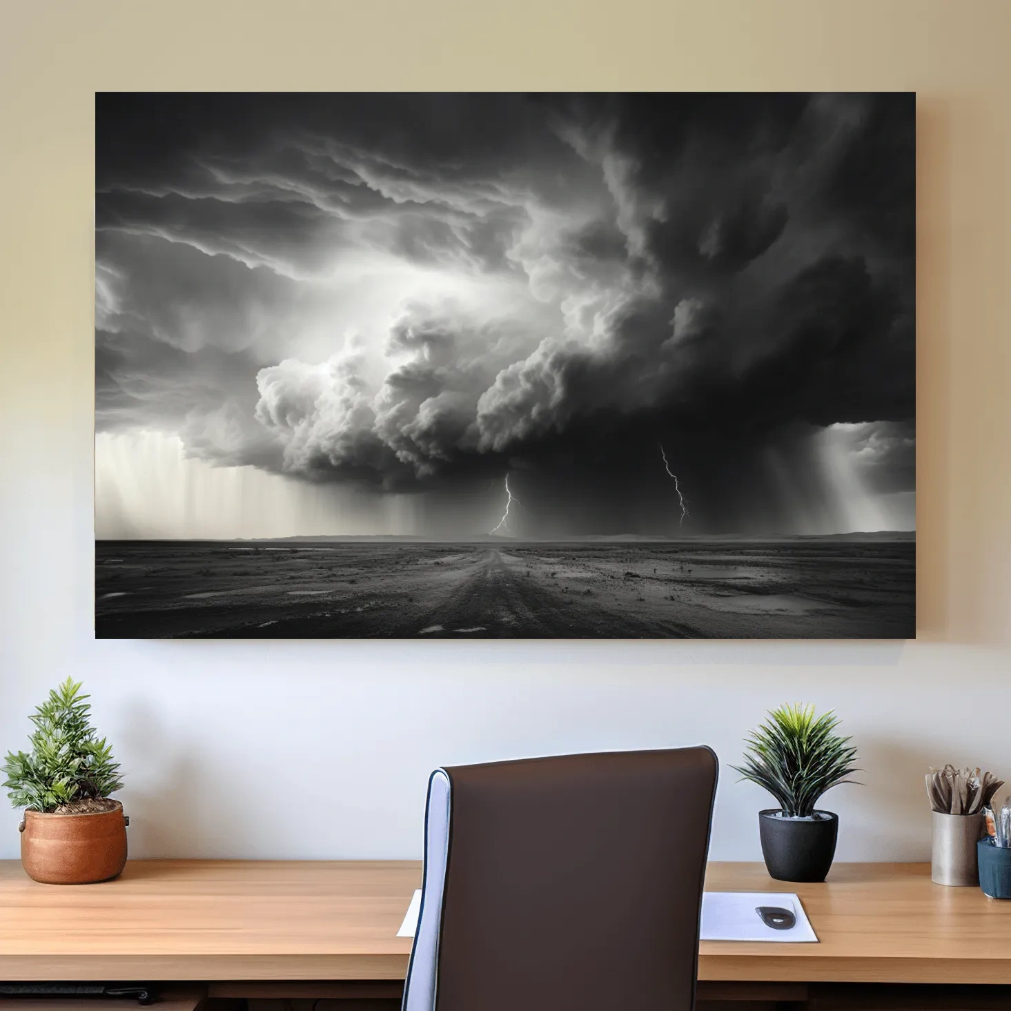 High contrast black and white photo of a lightning storm