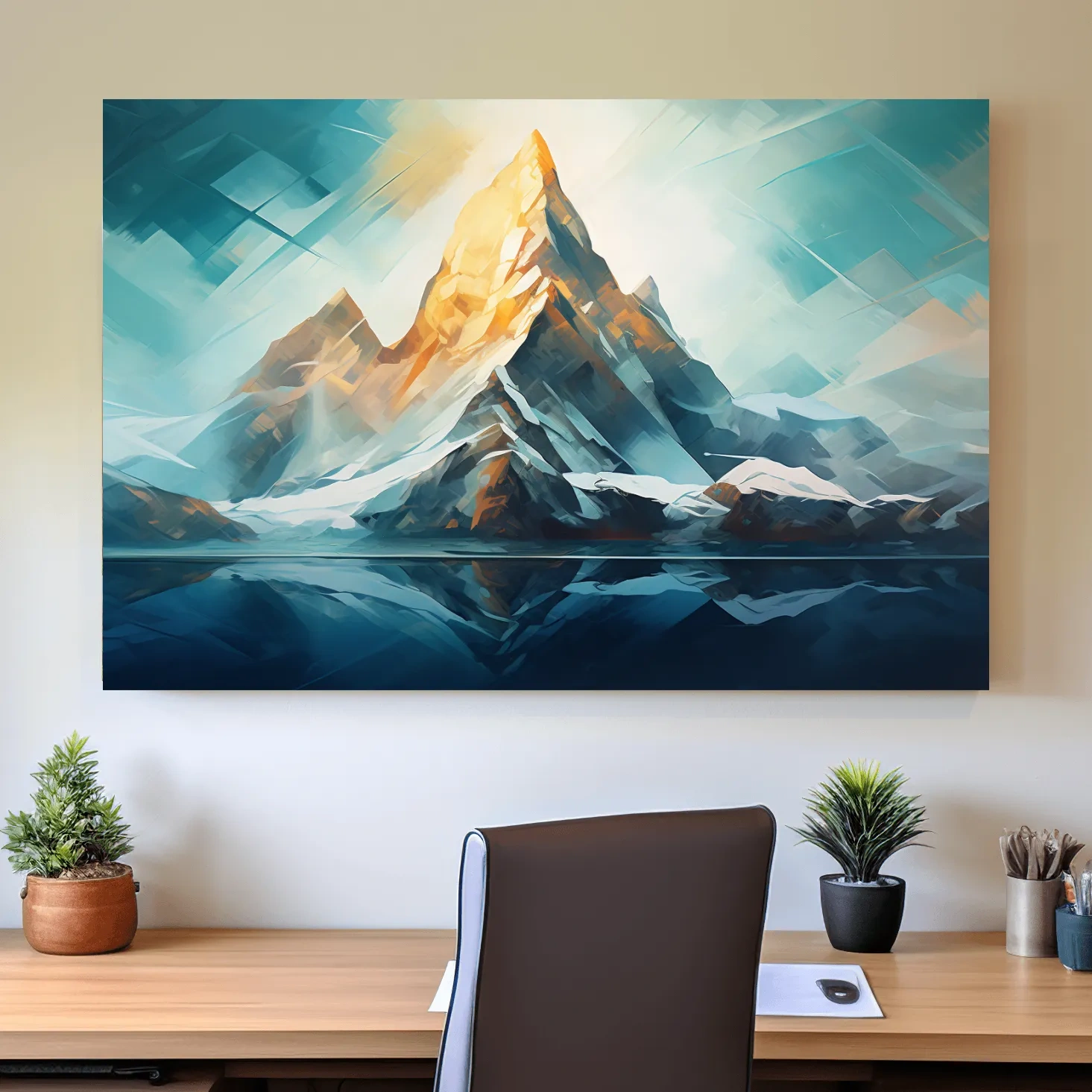 Vibrant glacier mountain art, palette knife style painting