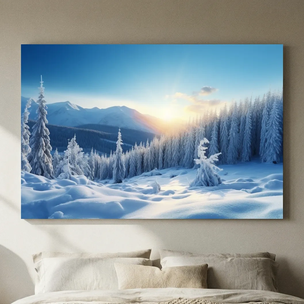 Snowy Alpine Forest Sunrise - Winter Nature Photographic Wall Art