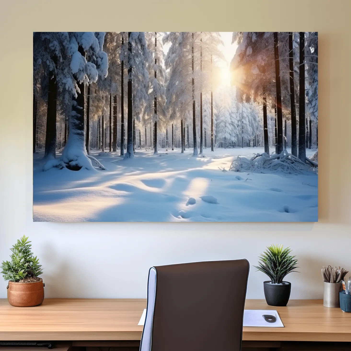 Sunny snowy forest floor, photographic art