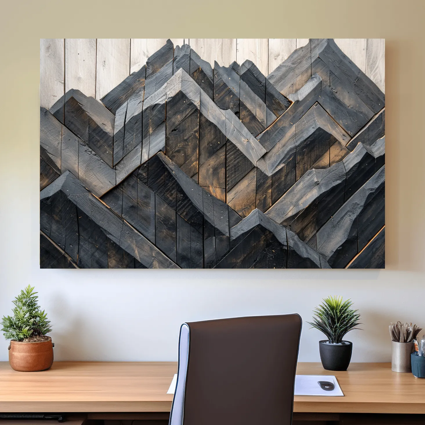 Rustic mountain art, wooden pallets effect