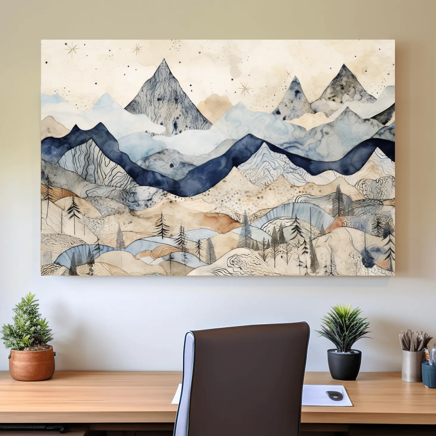 Patchwork Watercolor Mountain Range - Modern Alpine Landscape Wall Art