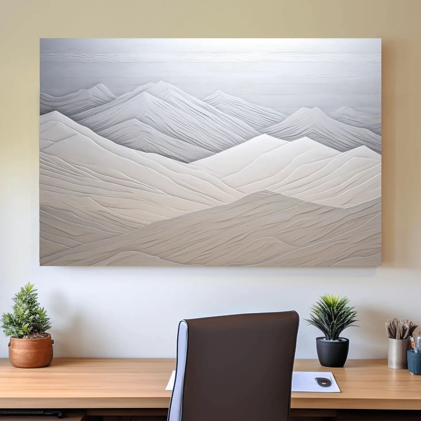 Minimalist Layered Mountain Relief Landscape - Monochrome Wall Art