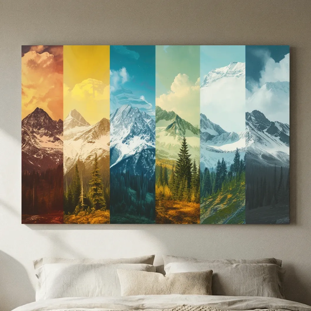 Colorful Mountain Peaks Collage - Modern Alpine Glacier Wall Art