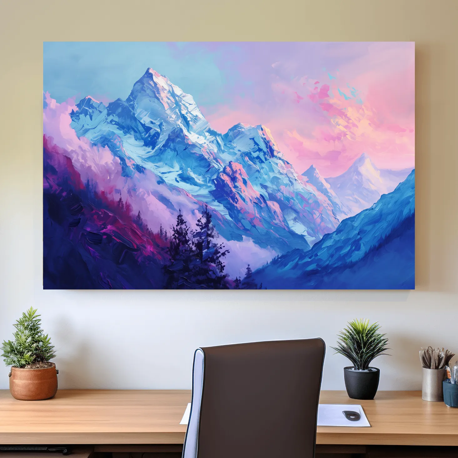 Vibrant Impressionism Alpine Mountain Painting - Colorful Snowy Peaks Wall Art