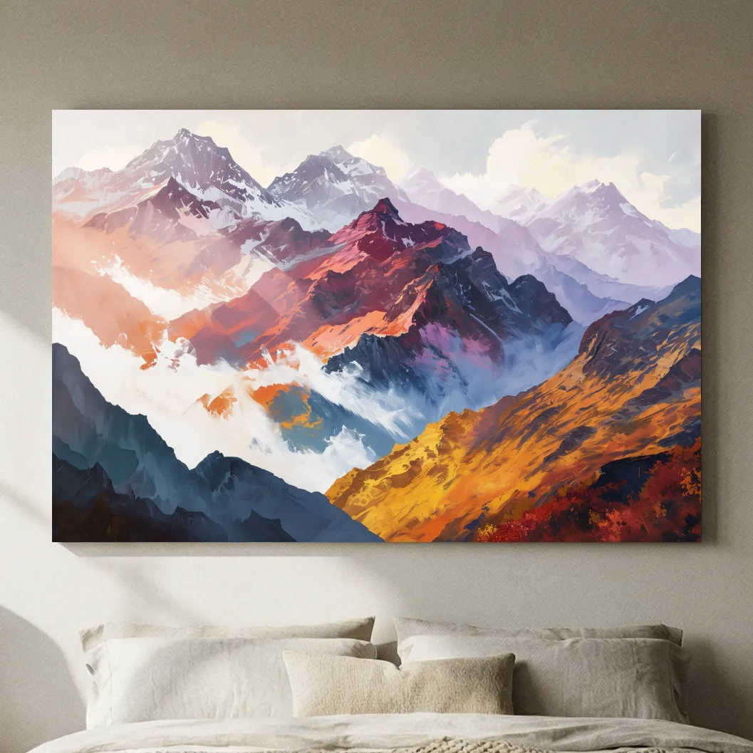Vibrant Abstract Alpine Mountain Peaks - Colorful Impressionist Painting Wall Art