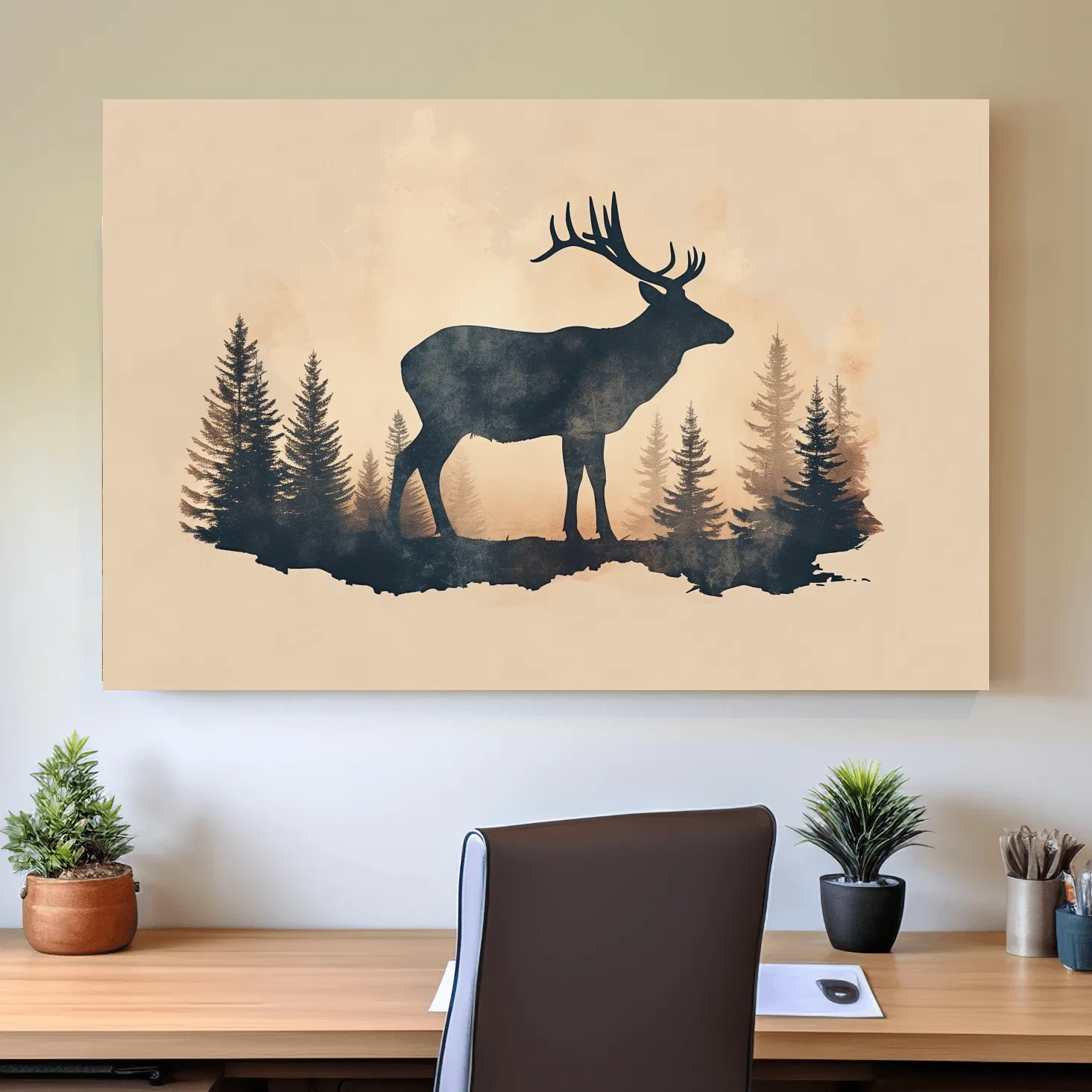 Vintage deer illustration artwork, silhouette sepia style