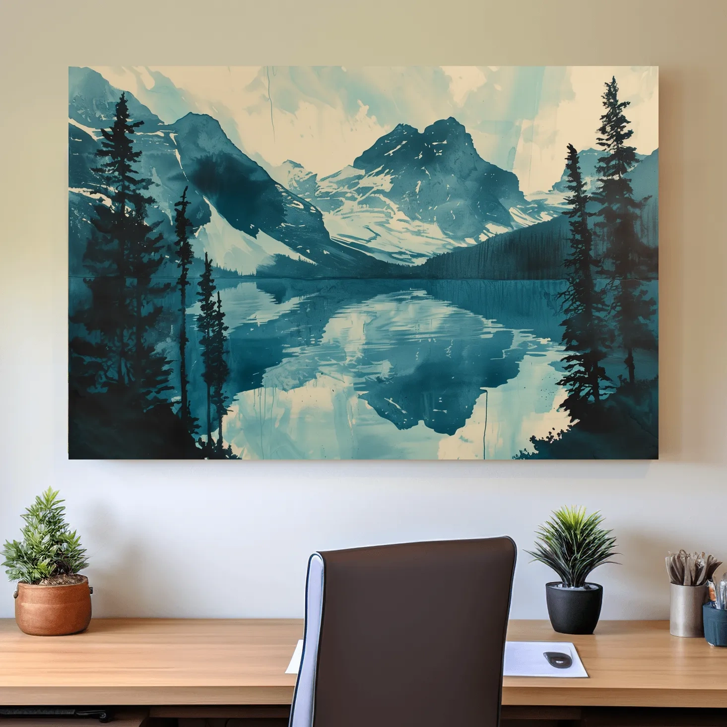 Rocky Mountains Alpine Lake Reflection - Watercolor Mountain Artwork