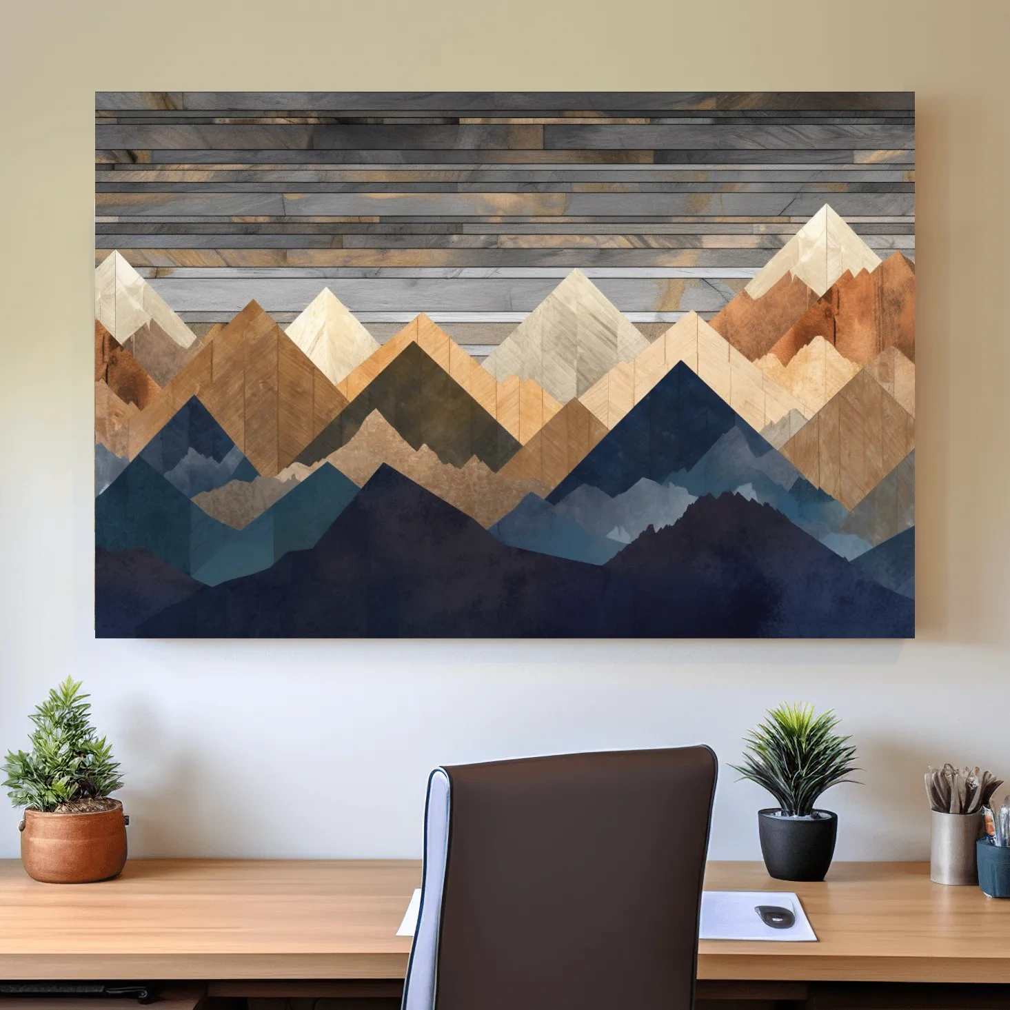 Printed wooden panel mountain art