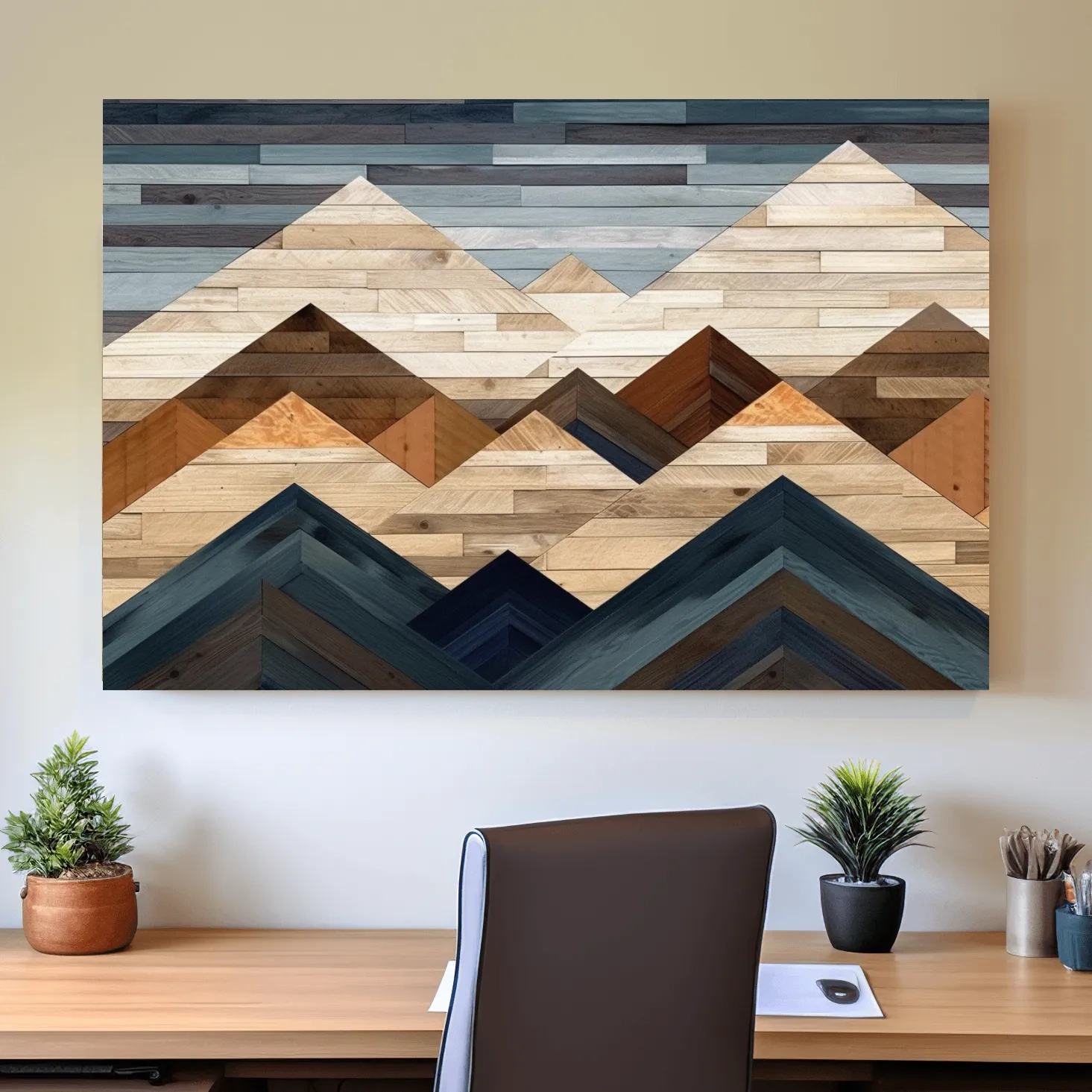Printed wooden panel mountain art