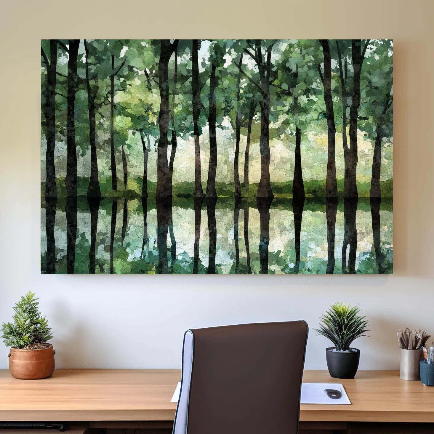 Forest of trees pattern artwork, mosaic style painting wall art