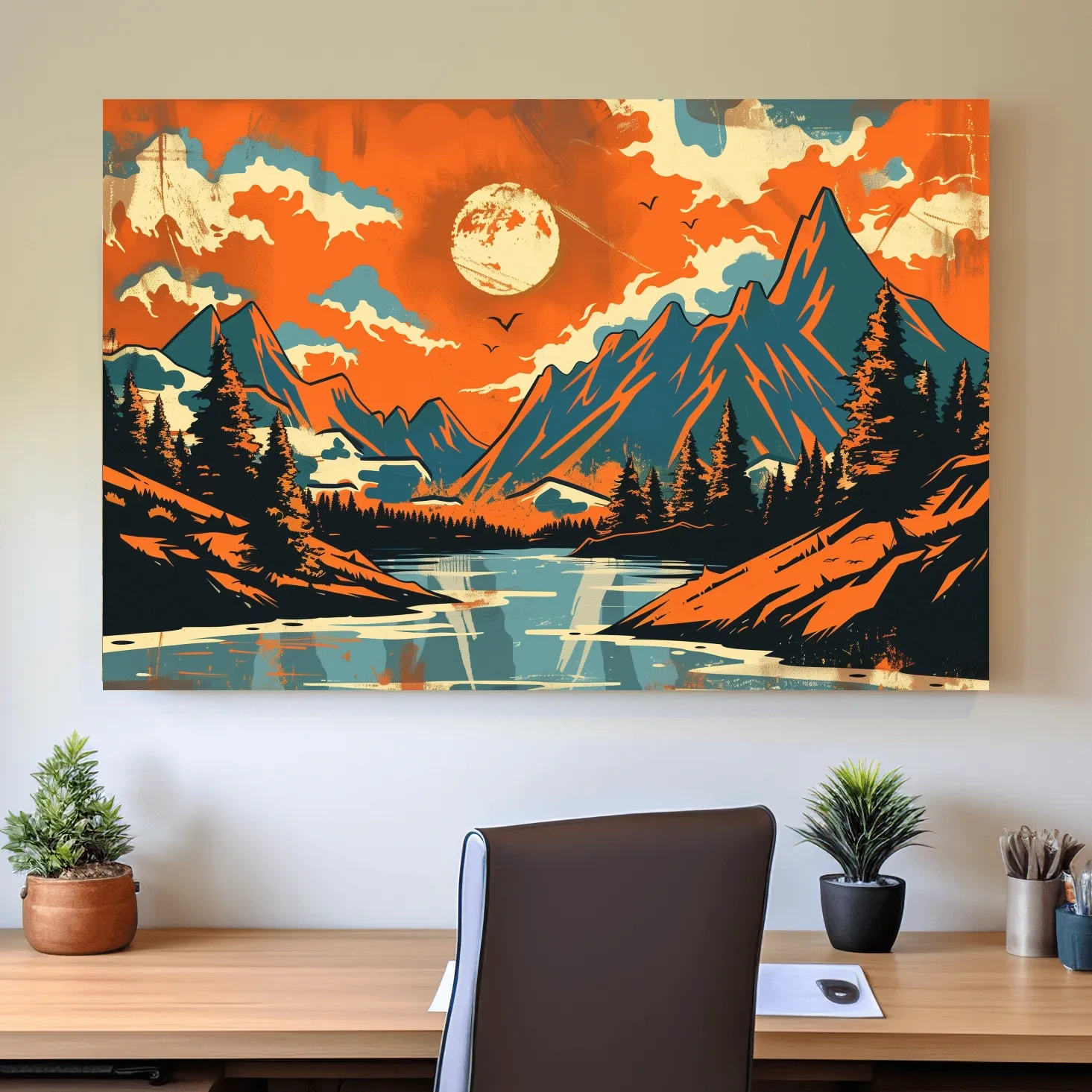 Alpine mountain illustration artwork, vector retro poster style