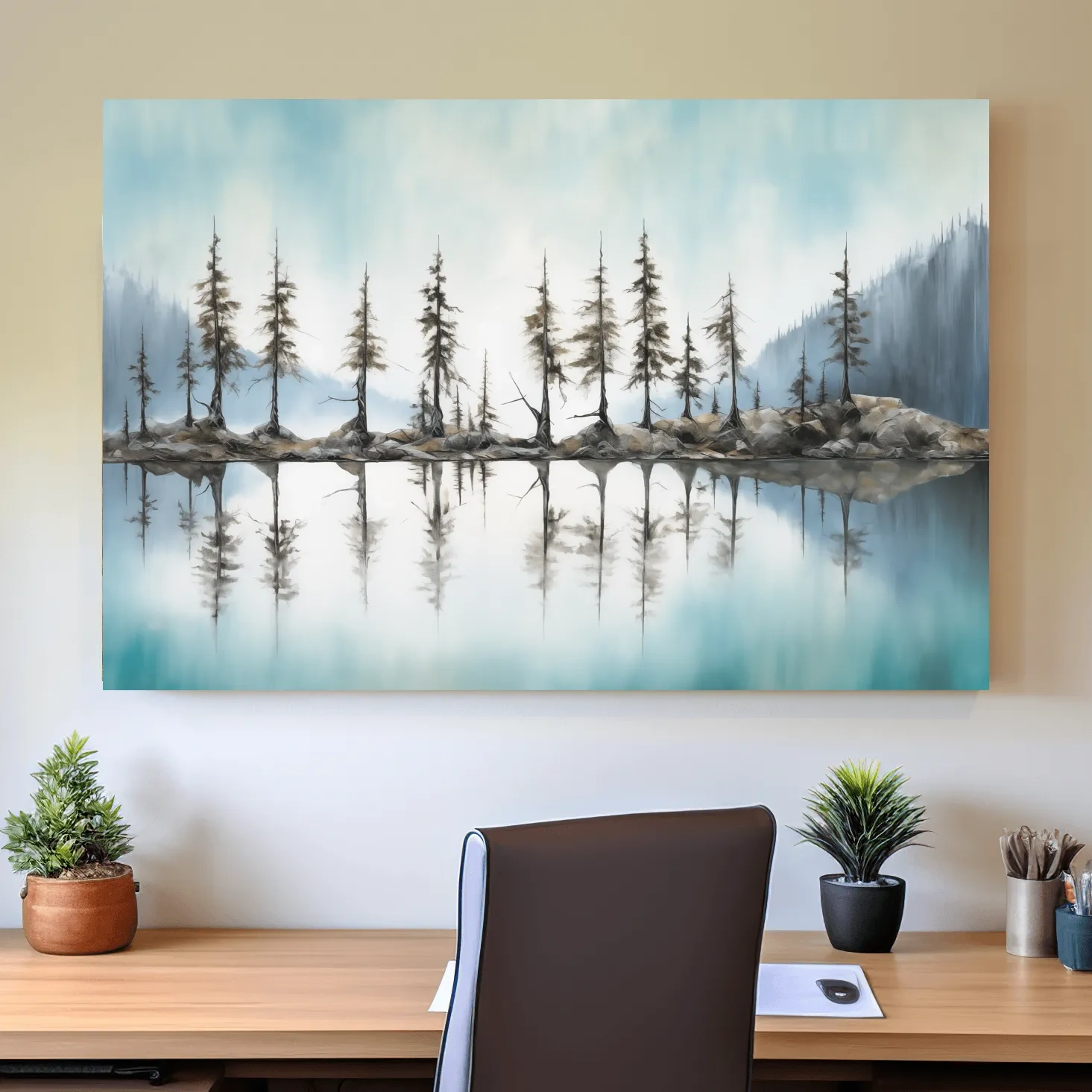 Minimalist Pine Tree Torqouise Alpine Lake Reflection - Pacific Northwest Wall Art