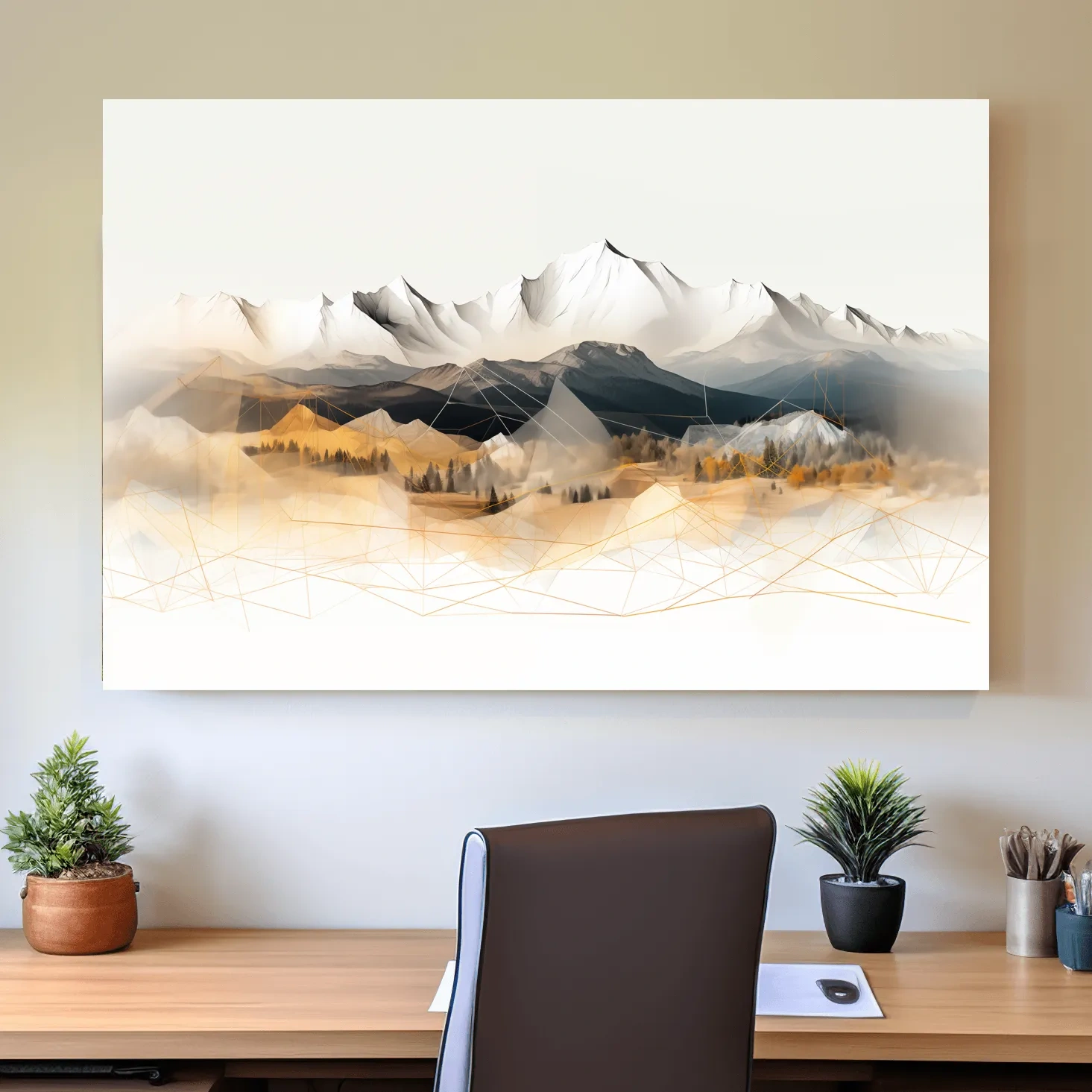 Geometric Mountain Range Forest Landscape - Modern Abstract Wall Art