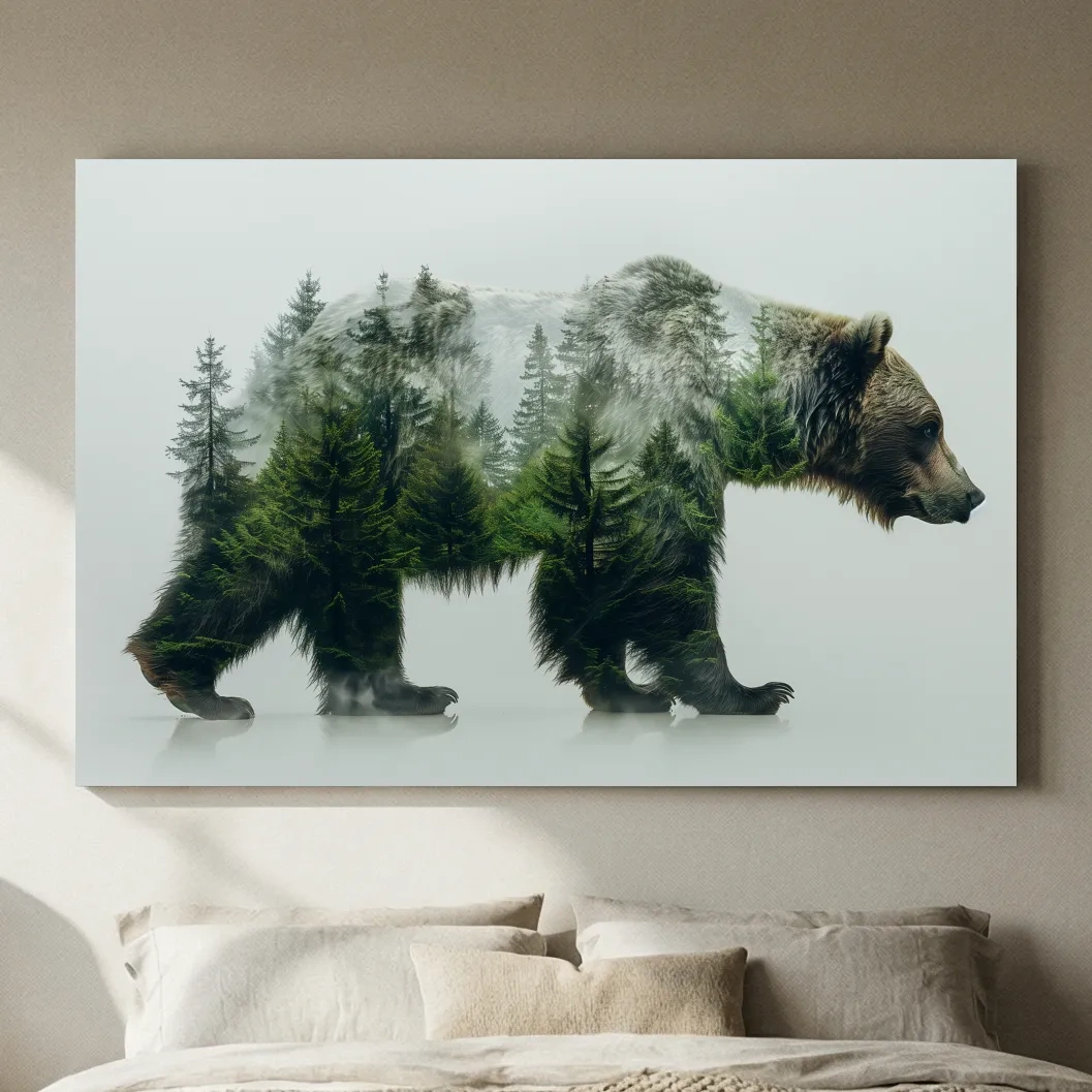 Grizzly bear artwork, double exposure forest art
