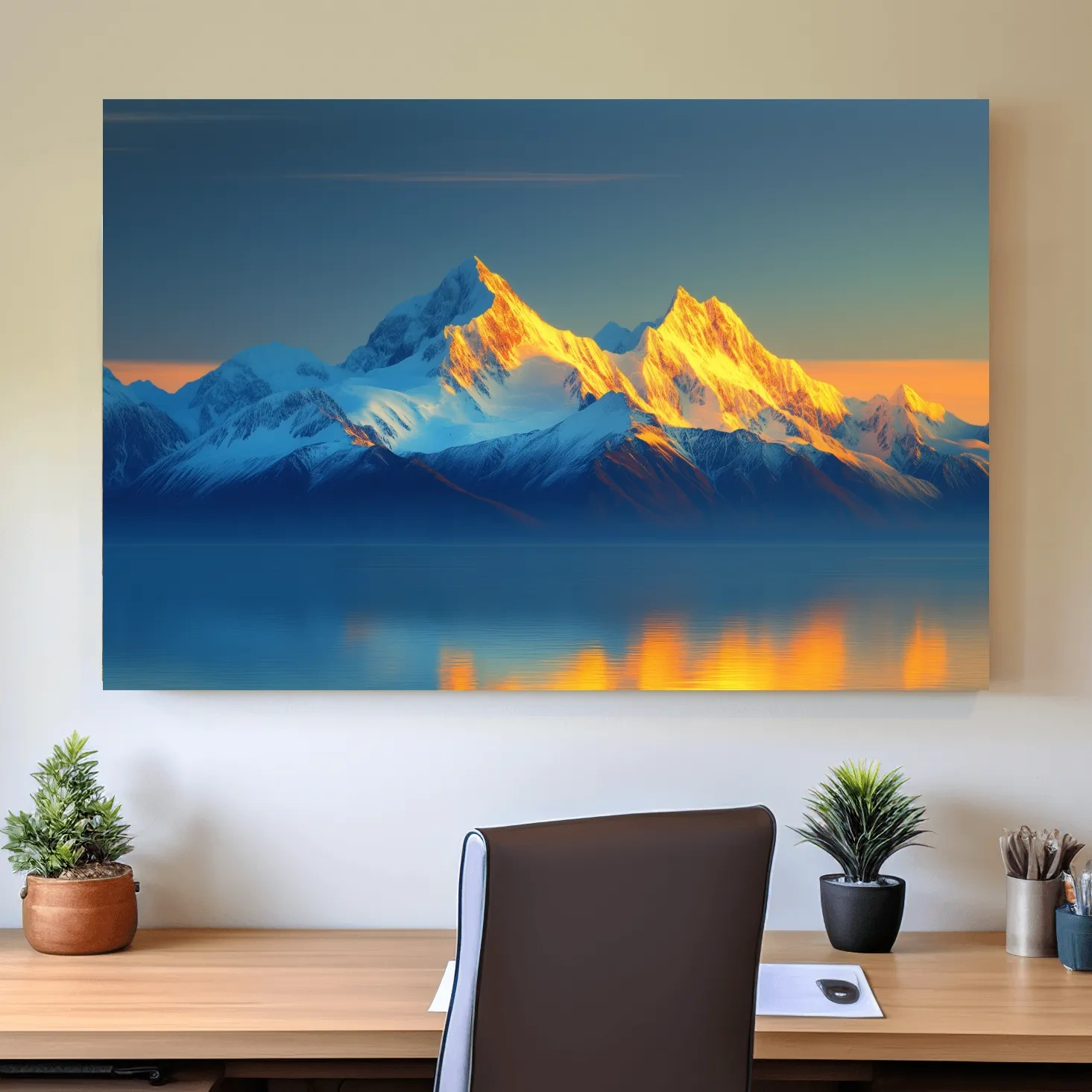 Photographic art, sunset golden hour over an arctic glacier